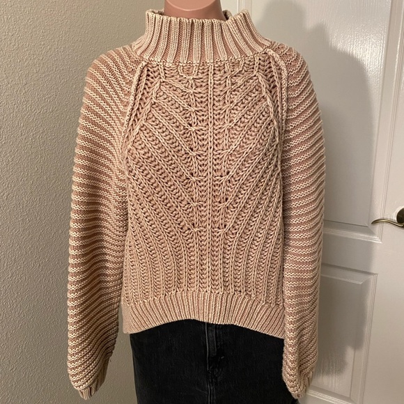 Free People Sweaters - Free People Chunky Cable Knit Turtleneck Sweater in Blush